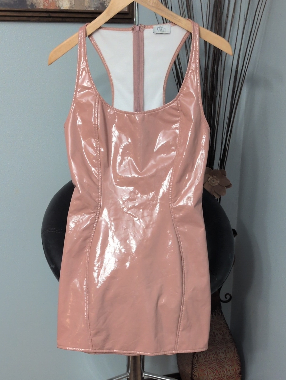 Oh Polly Rose Blush Vinyl Patent Mini Dress